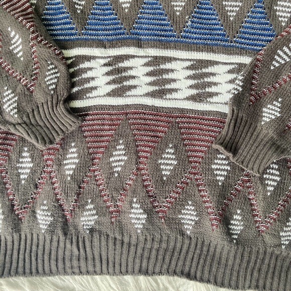 Vintage Town Craft Cosby Mens Sweater Knit Sz Large Grey Patriotic Abstract 90s - Picture 2 of 8